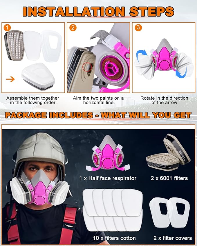 Respirator Mask with Filters, Gas Masks Survival Nuclear and Chemical, for Organic Vapor, Spray Painting, Resin
