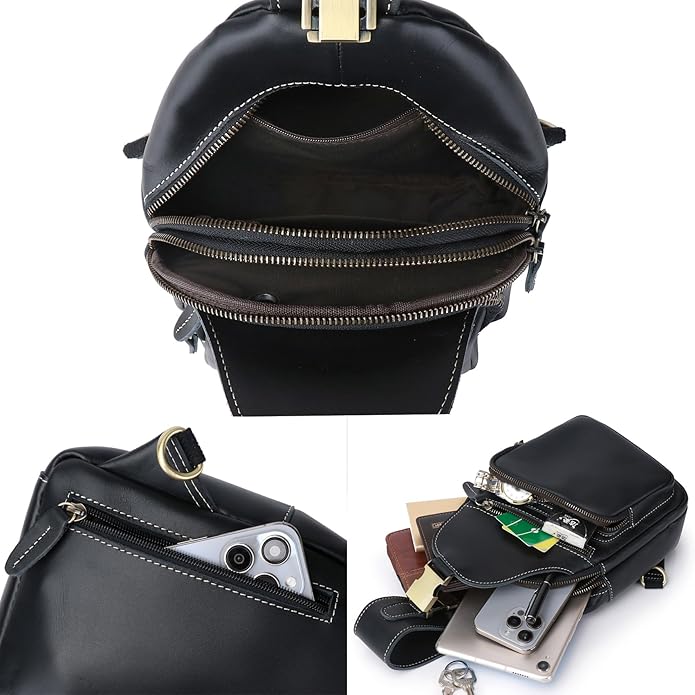Genuine Leather Sling Bag for Men Women Backpack Chest Shoulder Satchel Crossbody Bags Casual Outdoor Daypack
