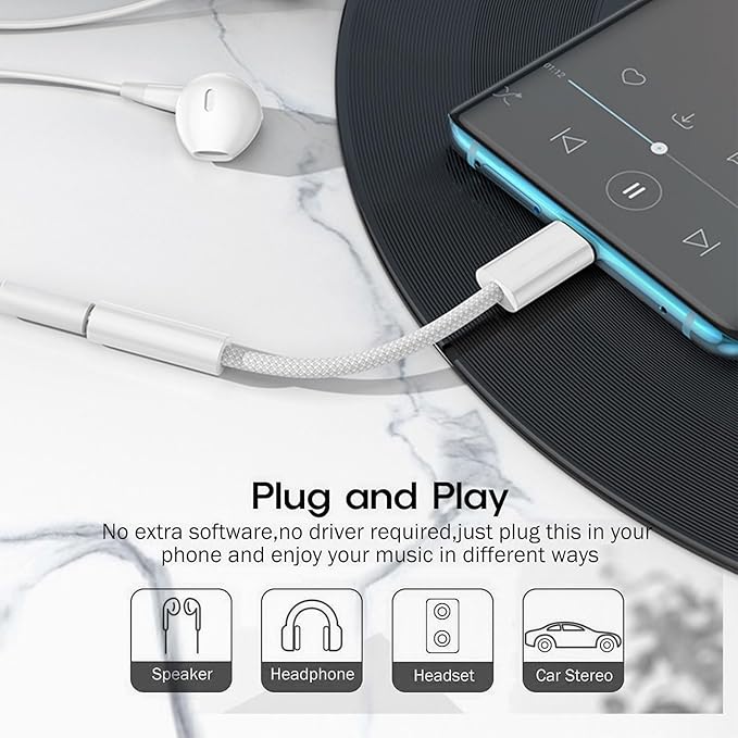 [32Bit/384KHz] USB C to 3.5 mm Headphone Jack Adapter, USB C Headphone Audio Jack Cable Cord Hi-Fi DAC Chip Support Audio Sample Rate, Compatible for iPhone 15, Pixel,iPad, Galaxy S22 S21 Ultra etc