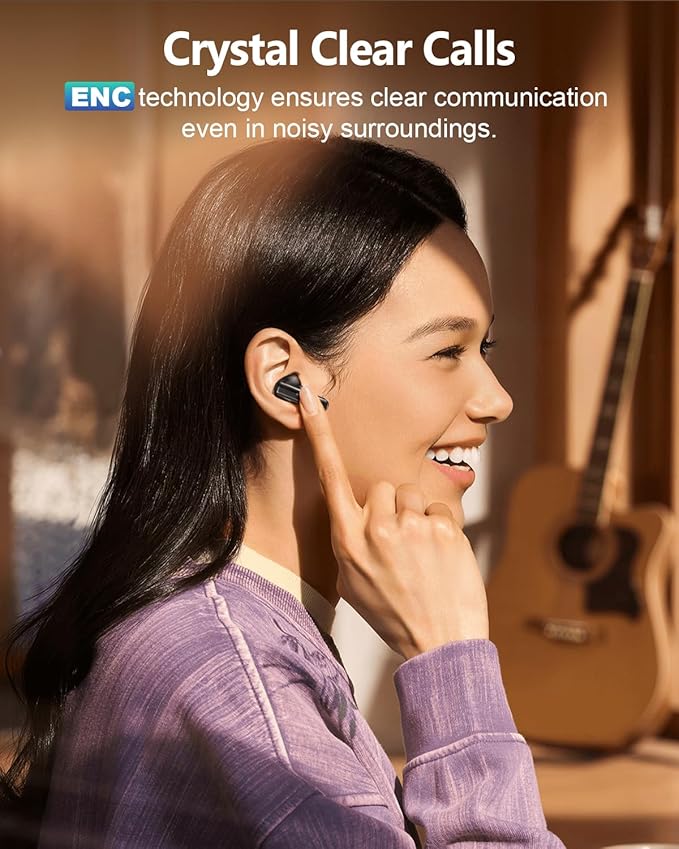 Wireless Earbuds Bluetooth Headphones, Ear Buds with Touch Screen, ANC ENC Noise Cancelling Transparency Mode, 40H Stereo Deep Bass, IPX7 Waterproof, Clear Calls, 5 EQ for iOS Android (Black)