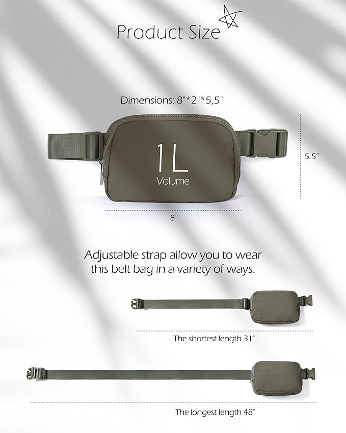 ODODOS Unisex Mini Belt Bag with Adjustable Strap Small Fanny Pack for Workout Running Traveling Hiking, Dark Umber