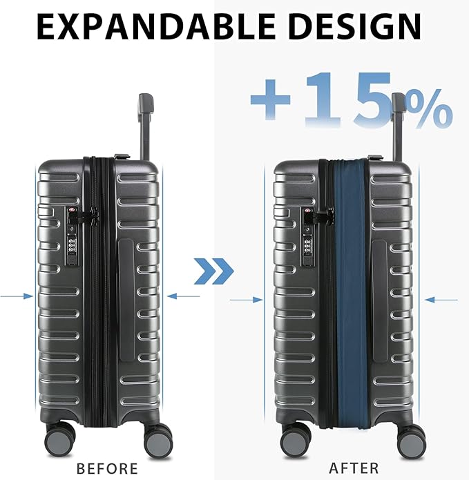 EMPSIGN Carry On Luggage with Spinner Wheels, Hard Shell Carry-On Expandable Suitcase 21x14x9 Airline Approved & Built-in TSA Lock, Durable Travel Rolling Suitcase, Carry-On 20-Inch, Dark Grey