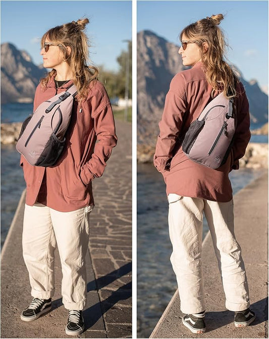 WATERFLY Crossbody Sling Backpack Sling Bag Travel Hiking Chest Bag Daypack (Pink)