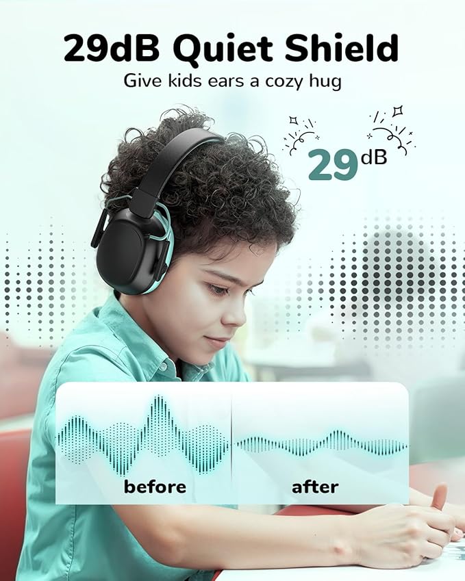 Kids Noise Cancelling Headphones Bluetooth 6.0, 29dB SNR Noise Reduction 94dB Lock Safety Earmuff - 80H Playtime 5Min Charge Get 10H Enjoying, Ear Protection for Autism, Travel, Monster Jam