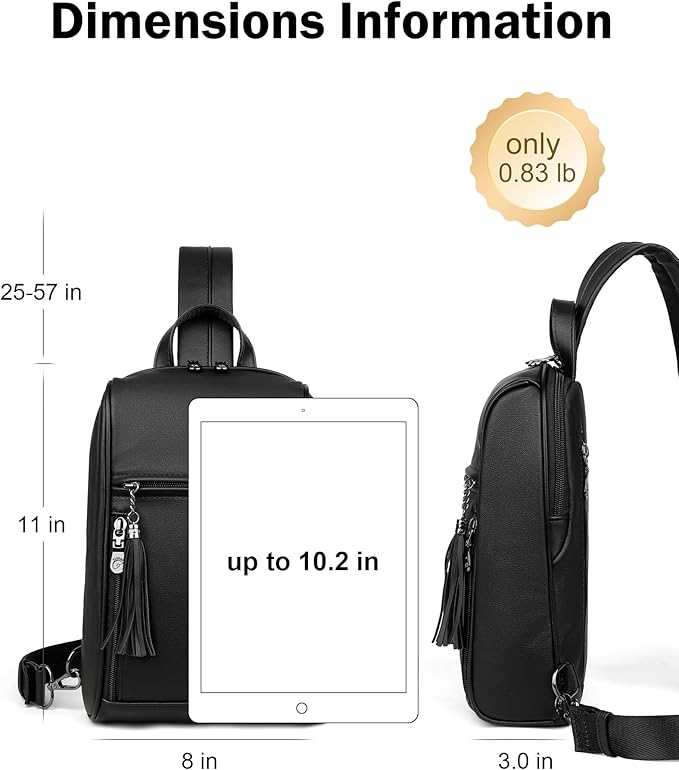 FADEON Sling Bag for Women, Crossbody Purse with Tassels, Designer Leather Shoulder Chest Bags for Travel