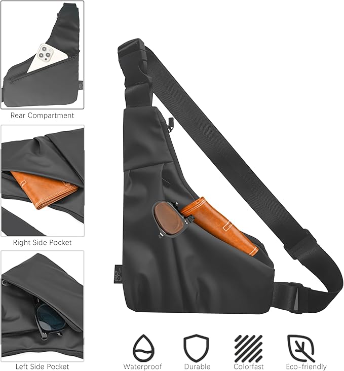 Lightweight Crossbody Bag for Women Men, Anti Theft Sling Bag with Back Pocket, Waterproof Chest Bag for Daily Use, Hiking, Cycling, Running.