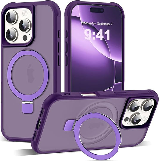 Compatible with iPhone 16 Pro Case with Invisible Magnetic O-Ring Stand Military-Grade Translucent Case for iPhone 16 Pro 6.3" [Compatible with Mag-Safe][Great Grip Feeling], Purple