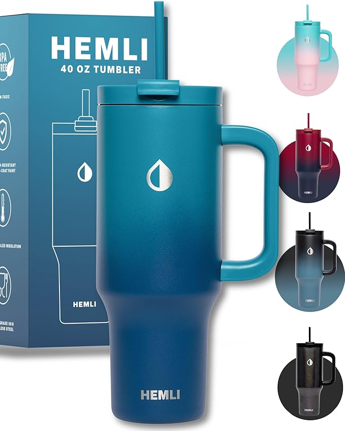 40 Oz Tumbler with Handle and Straw, Insulated Tumbler with Leakproof 2-in-1 Lid and Straw, Reusable and Portable Water and Coffee Stainless Steel Travel Mug, Vacuum Insulated