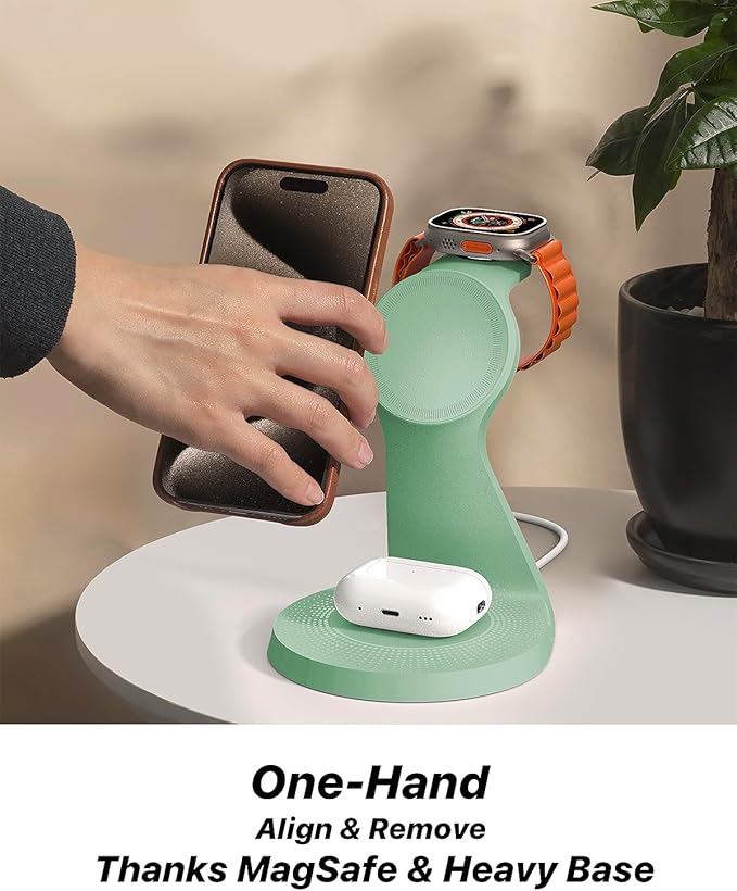 3 in 1 Charging Station for Apple Devices,Mag-Safe Charger Stand Fast Charging,Wireless Charger for iPhone 16/15/14/13/12 Series,& AirPods,& iWatch(USB-C Charger Included)