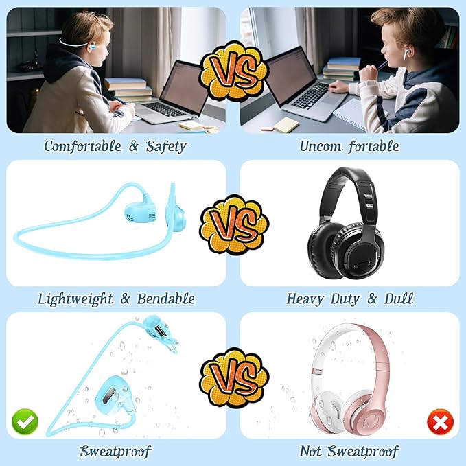 BANIGIPA Kids Headphones, Open Ear Headphones Comfortable for Teens Child Boys Girls, Wireless Bluetooth 5.4 Headset w/Mic for School/Tablet/Travel, 13g Ultra-Light, Protect Hearing, 10H Playtime