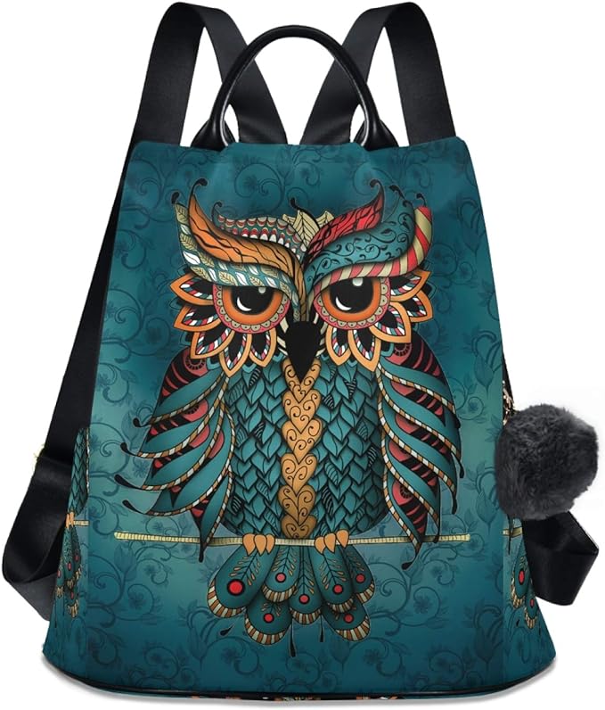 ALAZA Owl Print Ethnic Backpack Purse for Women Anti Theft Fashion Back Pack Shoulder Bag