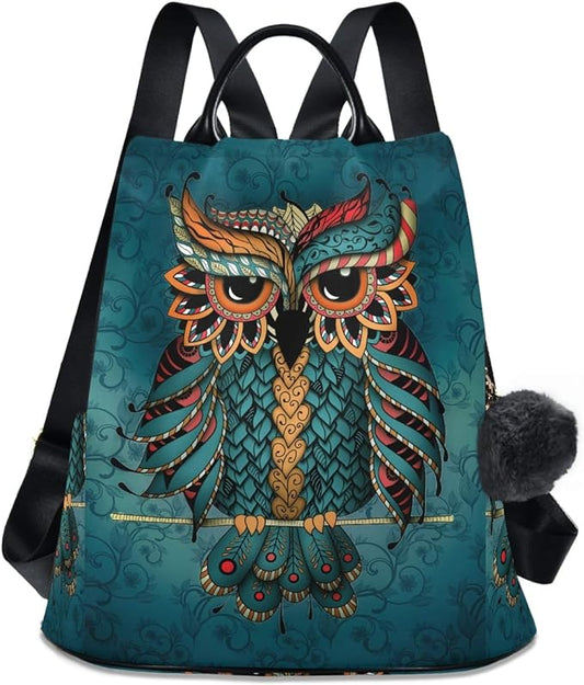 ALAZA Owl Print Ethnic Backpack Purse for Women Anti Theft Fashion Back Pack Shoulder Bag