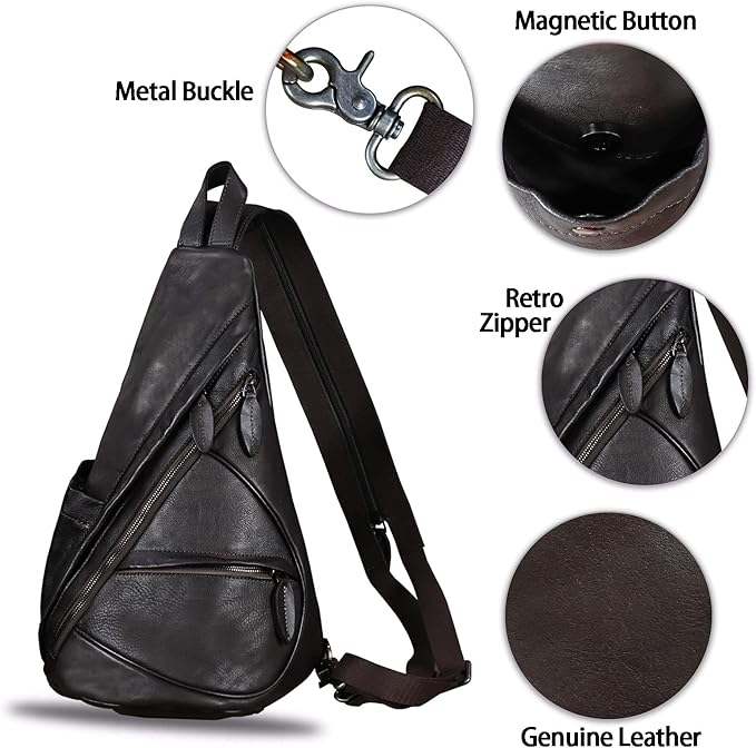 Genuine Leather Sling Bag for Men and Women - Vintage Sling Backpack Shoulder Crossbody Chest Bag for Ipad