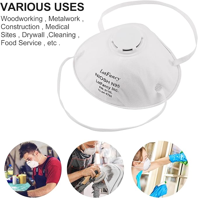 LotFancy NIOSH N95 Mask, 15PCS Particulate Respirator with Breathing Valve, Disposable Air Filter Masks Against Dust, Pollution, Particle, Face Mask for Woodworking, Construction