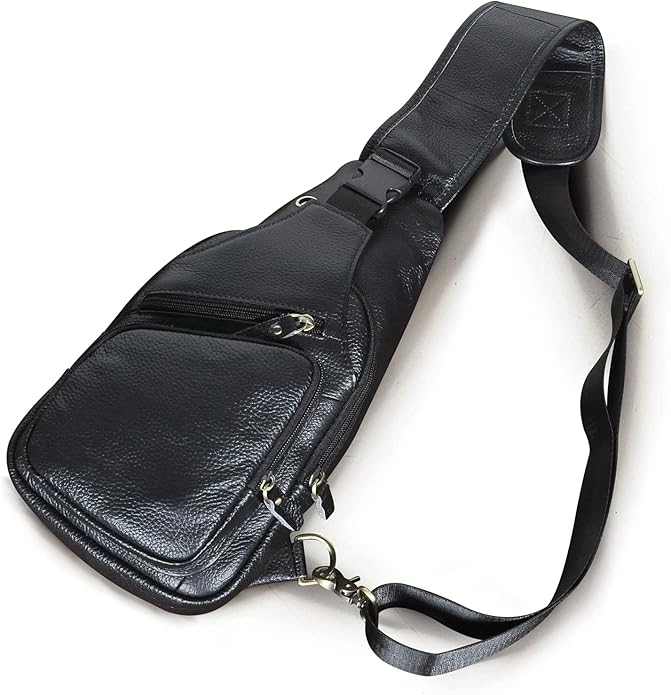 Le'aokuu Men Fashion Casual Tea Designer Travel Hiking Crossbody Chest Sling Bag Rig One Shoulder Strap Bag Men Leather 8015