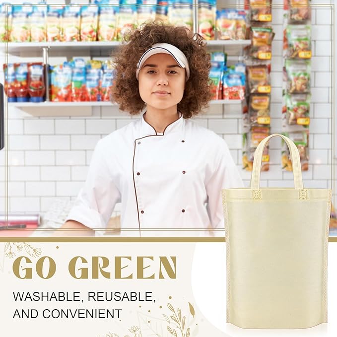 Windyun Reusable Grocery Bags Large Non Woven Shopping Bags with Handle Foldable Portable Tote Carryall Bulk 11.8x6x13.8 Inch