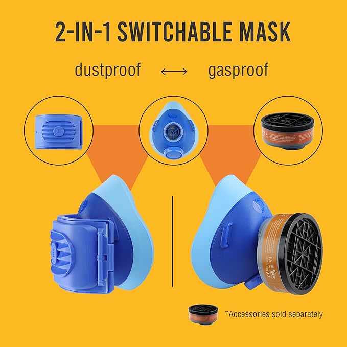 Reusable Half Face Respirator Mask with 6 Filter,2818 Food-Grade Silicone Mask for Painting, Welding, Sanding,Dust,Mold