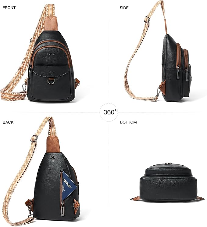 7L Sling Bag for Women Men Crossbody Belt Bag Small Travel Sling Backpack Anti Theft Chest Daypack Purse Faux Leather