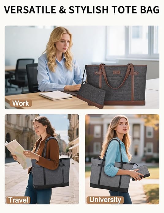 RAVUO Laptop Tote Bag for Women, Water Resistant 15.6 Inch Computer Handbag Purse Teacher Bag With Portable Small Pouch