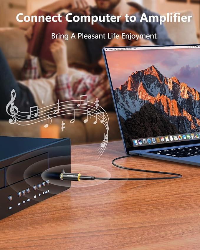 ANDTOBO 1/4 inch Male to 3.5mm Female Stereo Audio Jack Pure Copper Adapter for Headphone, Amp, 2 Pack-Black