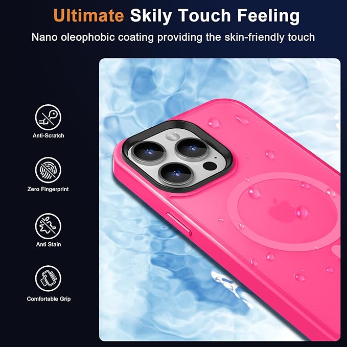 MOCCA Strong Magnetic for iPhone 13 Pro Max Case,[Compatible with Magsafe][Glass Screen Protector+Camera Lens Protector] Slim Thin Shockproof Cover Phone Case for iPhone 13 Pro Max 6.7", Hot Pink
