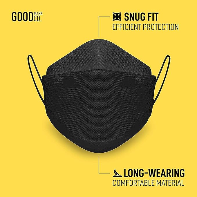 Good Mask Co. Good Comfort KN95 Face Mask, Disposable, Folding, Comfortable, Bulk (25 Pack, Black)