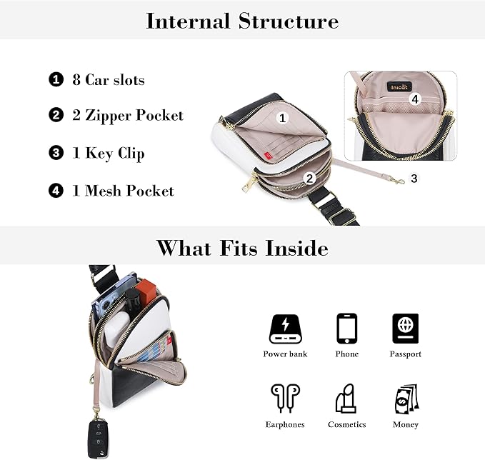 INICAT RFID Blocking Sling Bag Leather Crossbody Bags for Women Fanny Pack Cross Body for Woman Chest Bag for Travel 1.9L