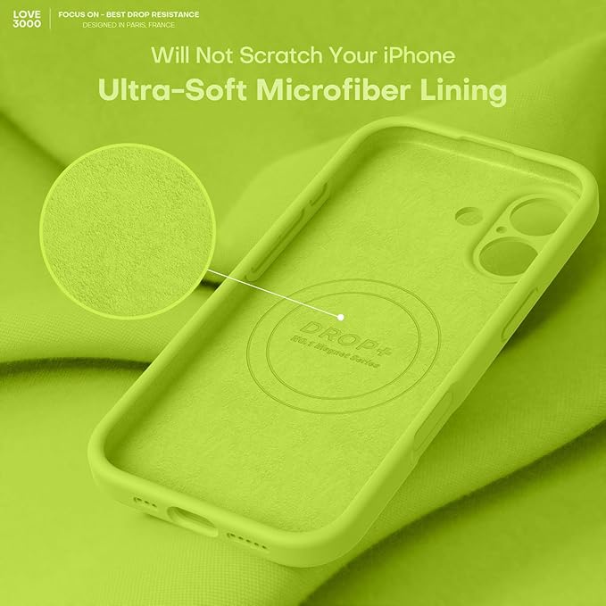 LOVE 3000 Designed for iPhone 17 Case, Premium Silicone [Compatible with Magsafe][Soft Anti-Scratch Microfiber Lining] Shockproof Protective Phone Case for Men Women 6.3", Fluorescent Green