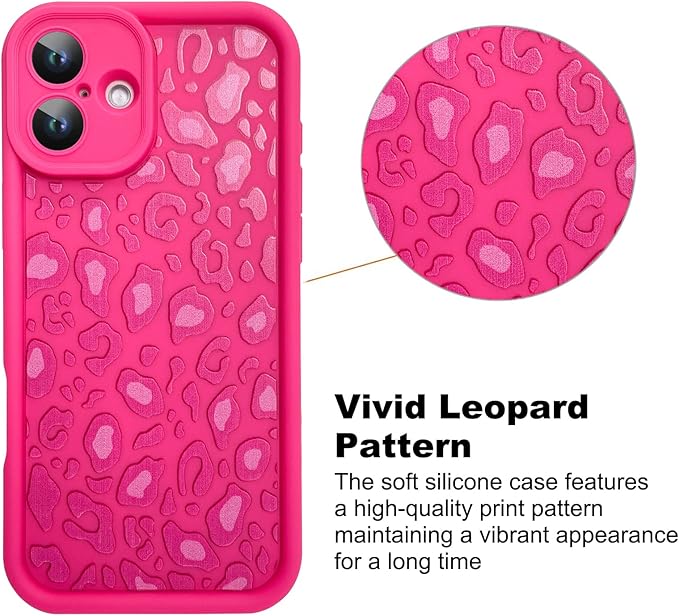 KANGHAR Case for iPhone 16 Plus Leopard Printed Pattern Cute Cheetah Phone Case Soft TPU Shockproof Protective Cover for iPhone 16 Plus 6.7 Inch Hot Pink