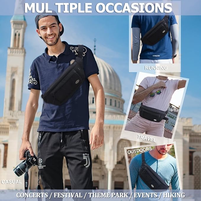 Entchin Fanny Pack for Women Men,Crossbody Belt Bag with 4-Zipper Pockets,Adjustable Waist Bag Pack,One of the Most Popular Travel Essential Gifts for Walking,Traveling,Cycling