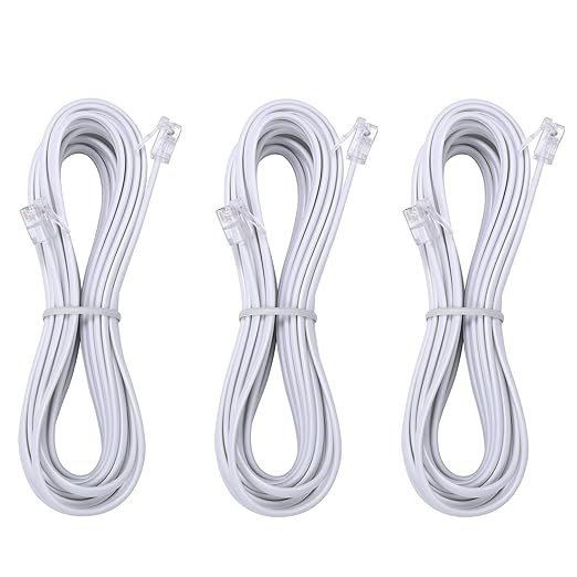 LanSenSu Telephone landline Extension Cord Cable Cord with Standard RJ-11 6P4C Plug (6Ft-3Pack-White, White)