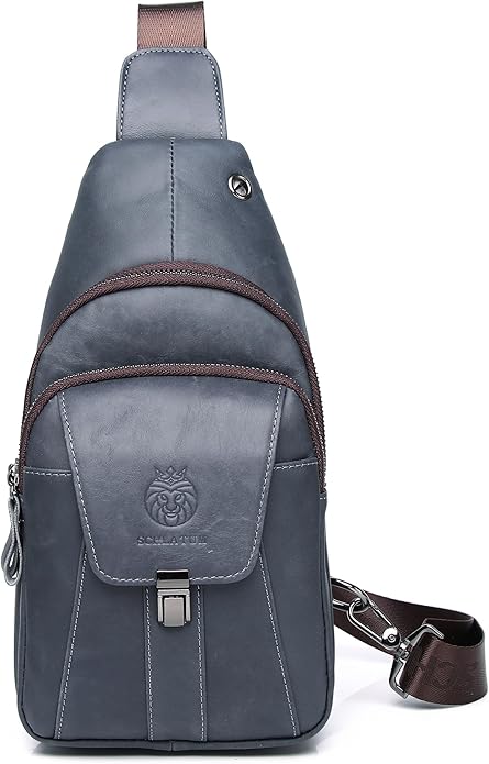 LUKZIJAES Genuine Leather Sling Bag for Men