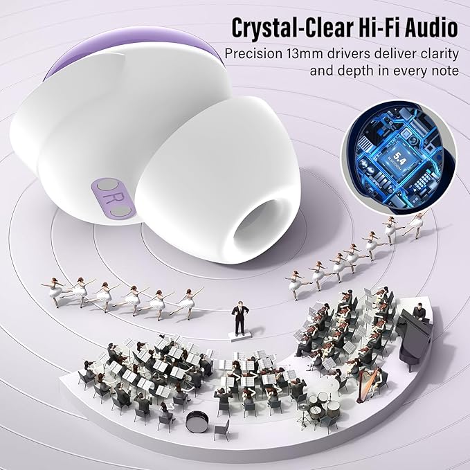 Sleep Earbuds Bluetooth 5.4 in Ear Smart Touch Screen Ear Buds, 48H Playtime Mini Sleep Headphones Small Design for Side Sleepers, Crystal-Clear Calls, 5 EQ Modes, IPX7 Waterproof Earphone Purple