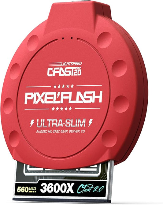 PixelFlash CFast 2.0 Card Reader USB C (Red) - Memory Card Adapter with Cabled Type-C USB 3.1 Gen 2, Up to 10Gbps File Transfer, Ultra-Slim & Anti-Slip Rubber Shell, Compatible with Most Brands & OS