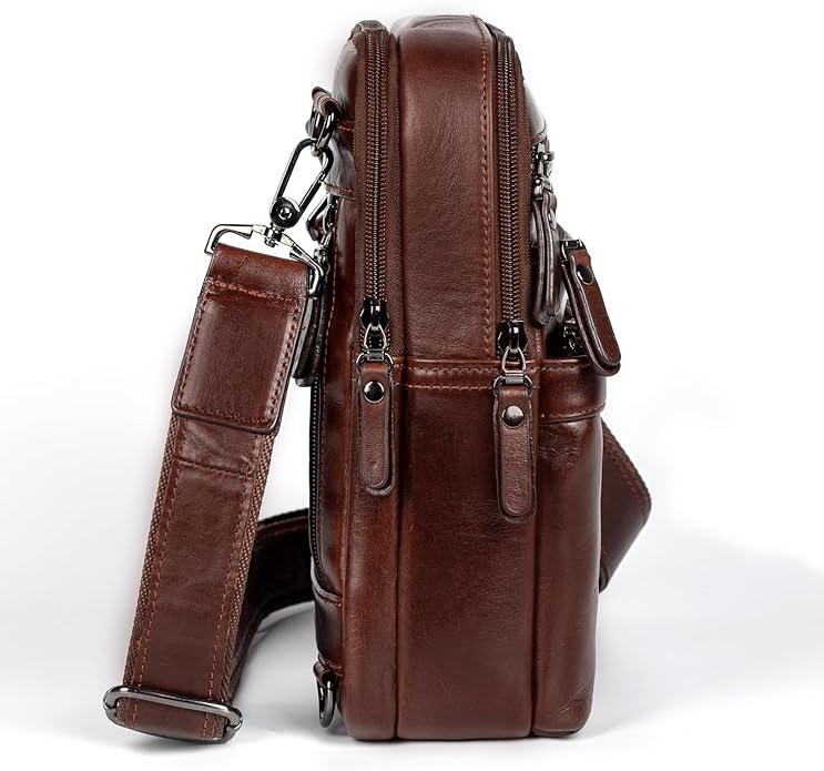 Leather Messenger Bag for Men, Small Leather Sling Shoulder Bag Messenger Pack for Men, Man Purse