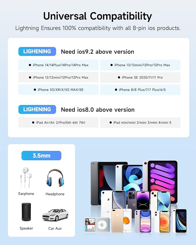 Apple MFi Certified 3 Pack Lightning to 3.5 mm Headphone Jack Adapter for iPhone, iPhone Aux Adapter Converter Dongle Audio Cable Compatible with iPhone 14 13 12 11 X XS 8 7