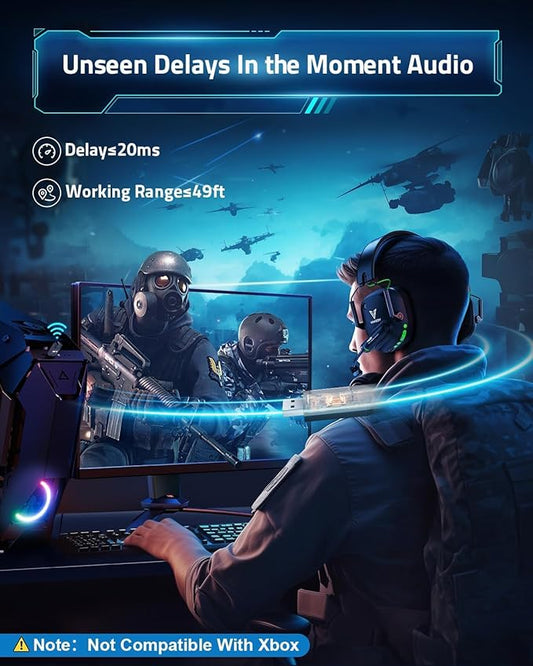Wireless Gaming Headset for PC, PS5, PS4, Mac, Switch, 2.4GHz USB Dongle Headphones with Mic, Bluetooth 5.4, 50mm Driver, Stereo Sound, Cool Lighting, 50H Battery-Black/Green