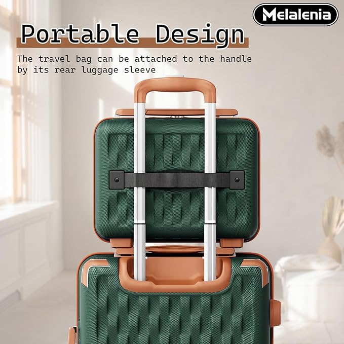 Melalenia Luggage Sets 7 Piece Hard Shell Carry on Suitcase with Spinner Wheels and TSA Lock, Lightweight Travel Duffel Bag for Women, Men, Green Brown