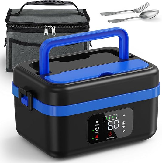 Cordless Electric Lunch Box for Adults, 1L Battery-Powered Heated Lunch Box with Insulated Bag, 16000mAh Rechargeable Self-Heating Food Warmer with Smart Reservation for Work, Travel, Car, Office