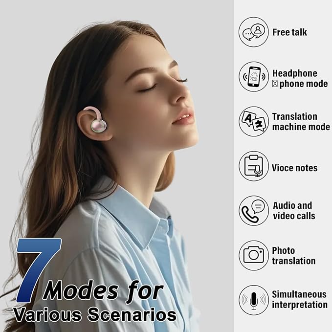 Ai Language Translation Earbuds, 144 Language Translator Earbuds 3-in-1 Translation Headphones, Rose Gold