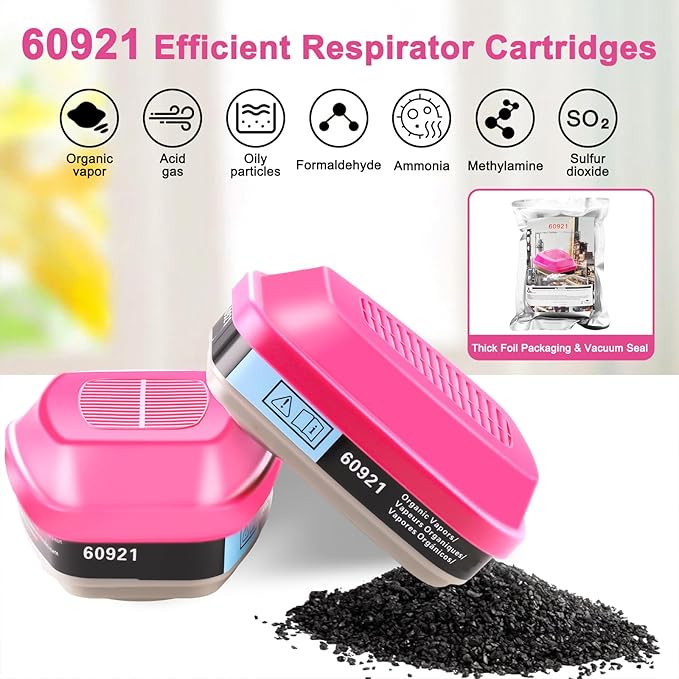 Respirator Mask for Chemicals With 60921 Filters, Chemical Respirator With Goggles, Half Face Gas Mask Perfect for Paint, Epoxy Resin, Dustproof, Woodworking, Organic Vapor, Sanding (With Goggle)