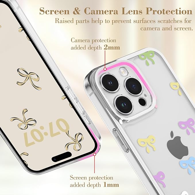 EYZUTAK Case for iPhone 11 Pro, Clear Cute Ribbon Bowknot Pattern Aesthetic Transparent Phone Case Raised Camera Protection Stylish Slim Soft Durable TPU Protective Cover for Women Girls - Colorful