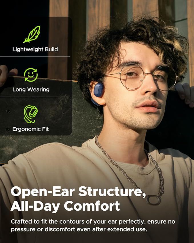 Power1 Open-Ear Headphones, Bluetooth 5.3 Wireless Earbuds with Earhook for Long-Lasting Comfort, Premium Sound with 16.2mm Driver, Dul Mic Clear Calls, 47H Playtime, Sweatproof for Workouts