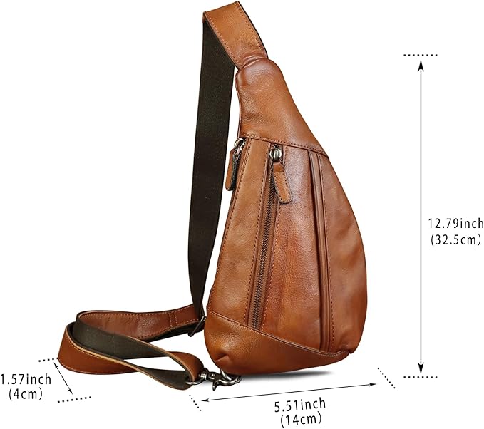 LRTO Genuine Leather Sling Bag for Men and Women Vintage Real Leather Crossbody Chest Bags Backpack Purse for Travel Hiking