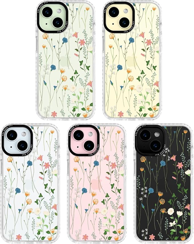 for iPhone 15 Plus Case, Delicate Wildflower Pattern, Military-Grade Drop Protection, Cute Soft Slim TPU Protective Cover with Camera Lens Protection for Women & Girls