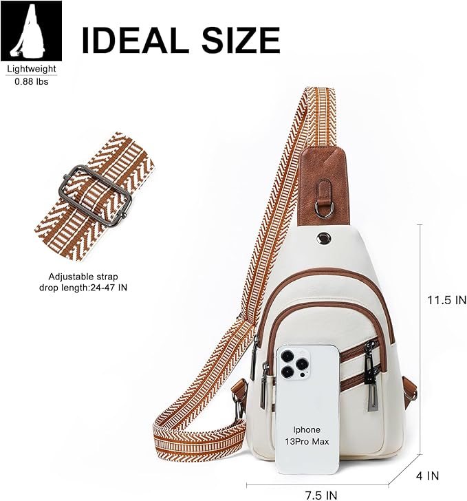 Sling Bag for Women Crossbody Purse Leather Crossbody Bag Fanny Pack Chest Pack for Travel Everyday Vacation