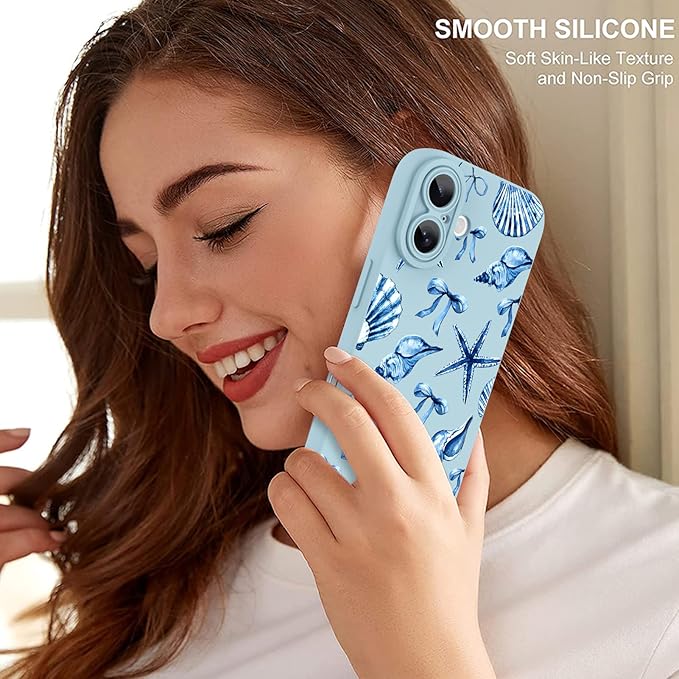 ZIYE Designed for iPhone 17 Case Blue Seashell Bow Pattern with Camera Protection,Soft TPU Silicone Rubber Protective Cover Cute Design Cases Compatible with iPhone 17 6.3 Inch