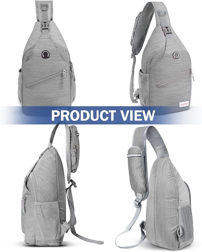 ZOMAKE Sling Bag,Small Crossbody Sling Backpack,Water Resistant Shoulder Daypack for Travel,Anti Thief Chest Bag for Hiking(Grey(Stripe))
