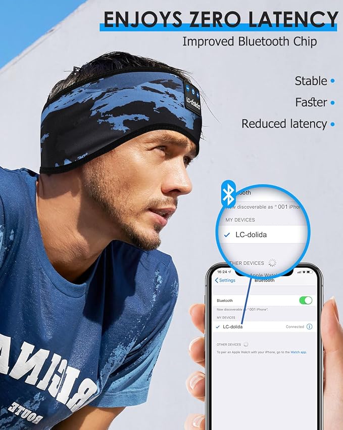 LC-dolida Sleep Headphones Bluetooth Headband, Sleep Headphones Wireless Bluetooth with Ultra-Thin HD Stereo Speaker, Sleep Headband Earphones for Workout Yoga Insomnia Meditation Gifts