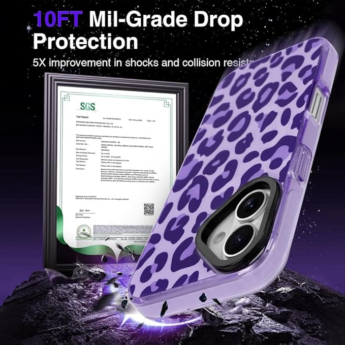 SAKUULO Magnetic for iPhone 16 Plus Case Dark Purple Leopard Print Pattern [Compatible with MagSafe] [with Screen Protector] Wireless Charge Strengthen Protection Cover, Dark Purple Leopard (6.7")